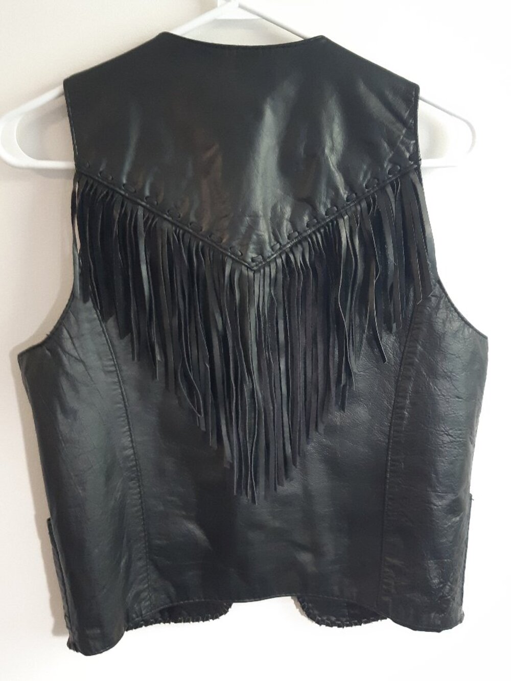 Vintage Genuine Leather Black Fringe Vest Biker Western Festival Made In Canada - Picture 5 of 6